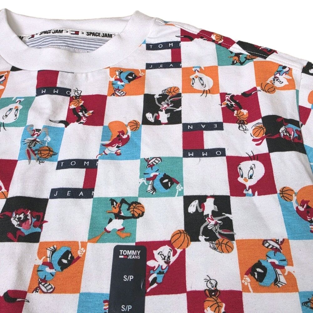 RARE TOMMY JEANS X SPACE JAM 2 CHECKERED PRINT T SHIRT Men Small NWT - Picture 8 of 11